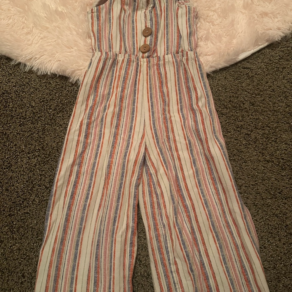 Art Class Cream and Red Striped One Piece Jumpsuit